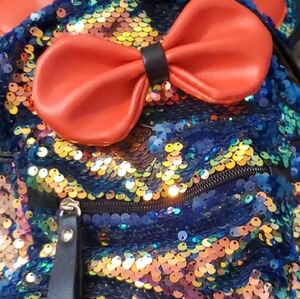 Colorful Sequin Kids Backpack with Red Bow